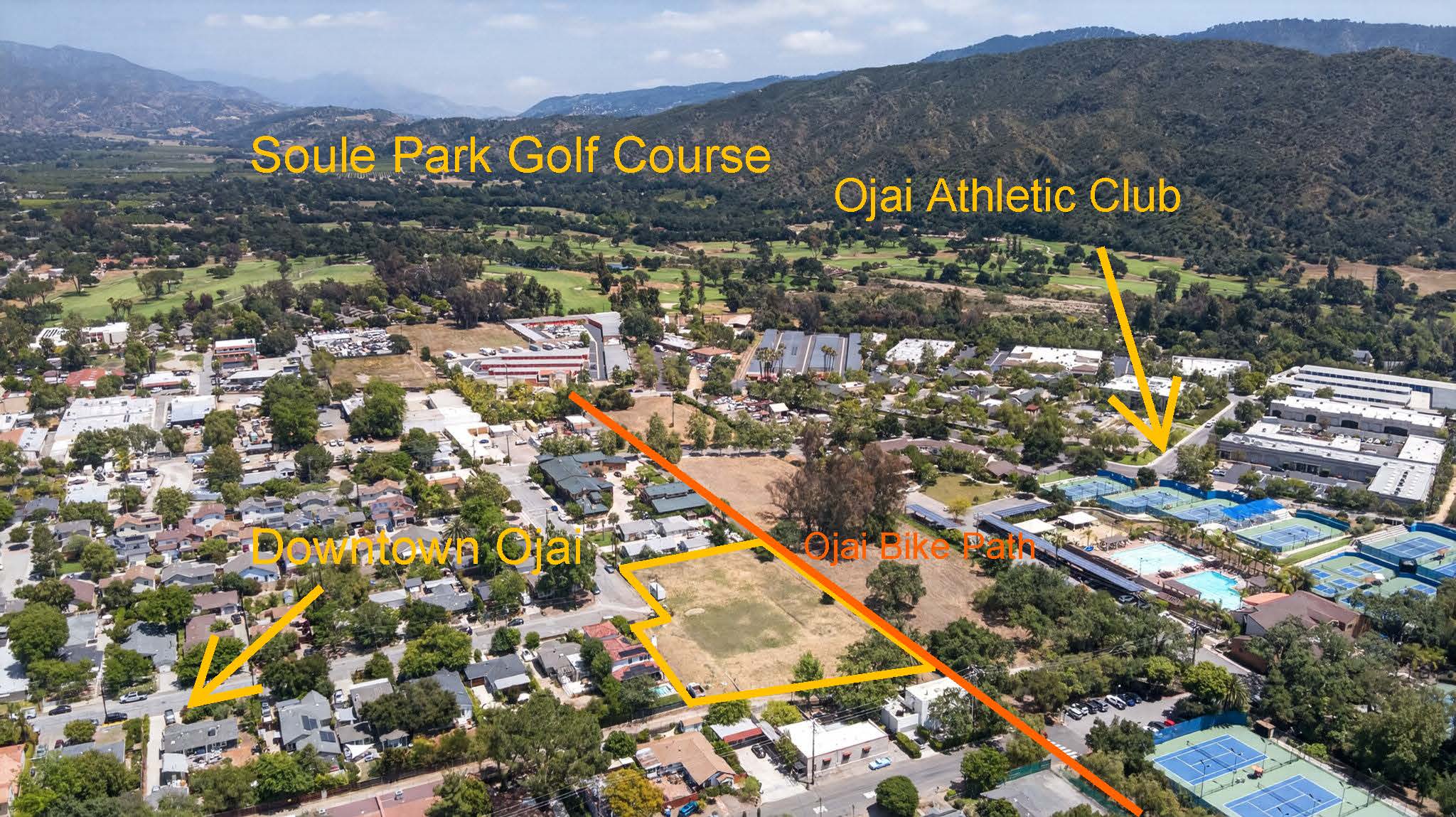 Aerial showing proximity to Soule Park Golf Course, Athletic Club, and Bike Path